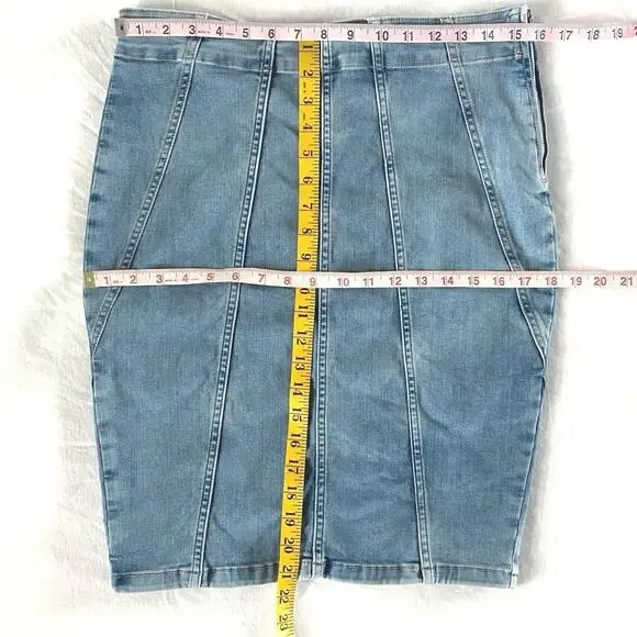 WE THE FREE / FREE PEOPLE Dom Denim Jean Skirt Womens SZ 8 Midi Stretch Pencil - Picture 9 of 9